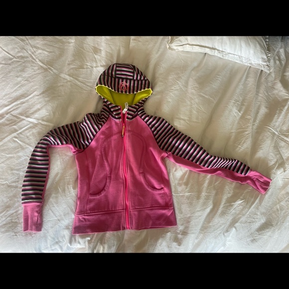 Lululemon Scuba Hoodie Size 8 M Pink Black Striped Colorful Festive - Picture 4 of 7